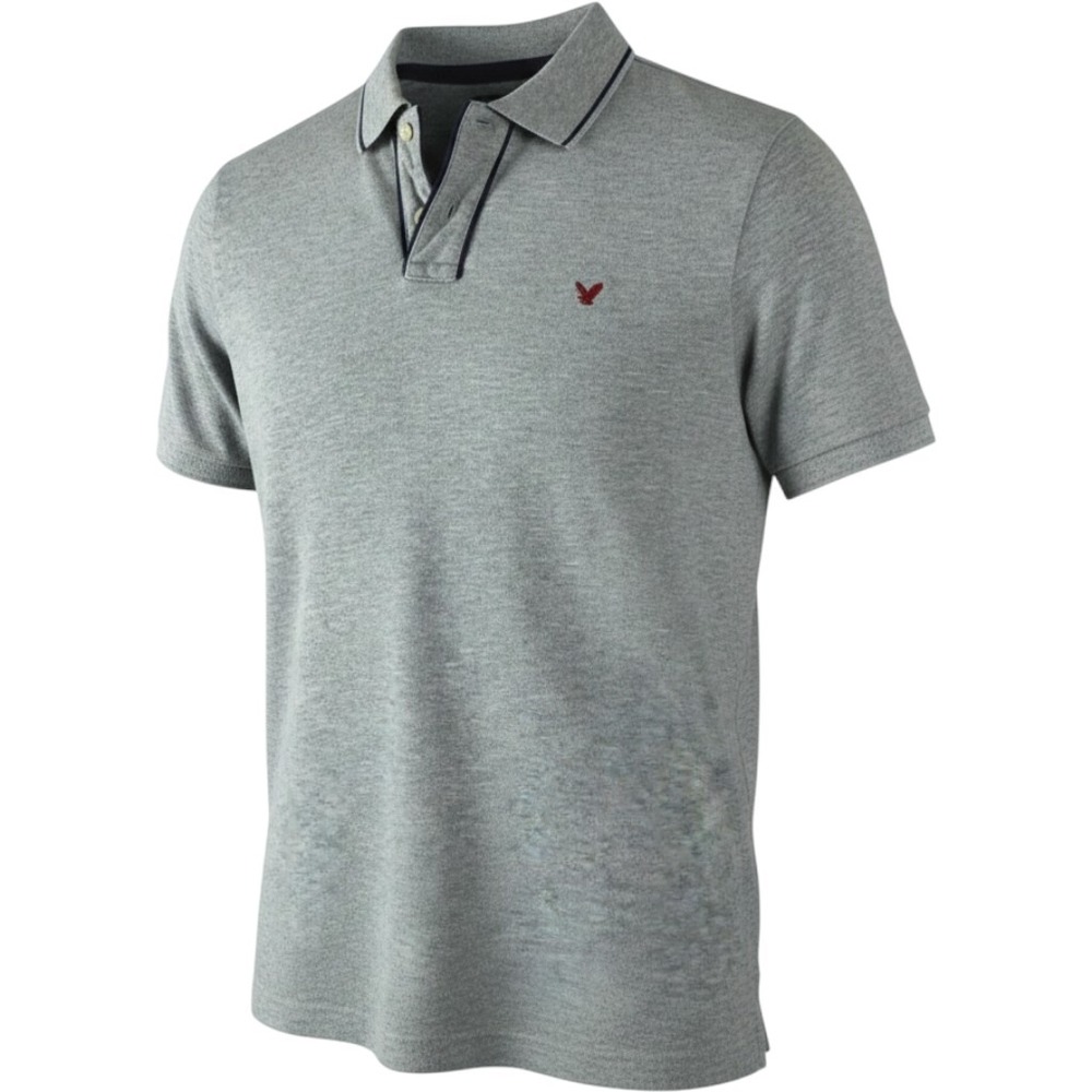 American Eagle Polo Shirt Men Medium Gray Heathered Cotton Sporty Preppy Summer